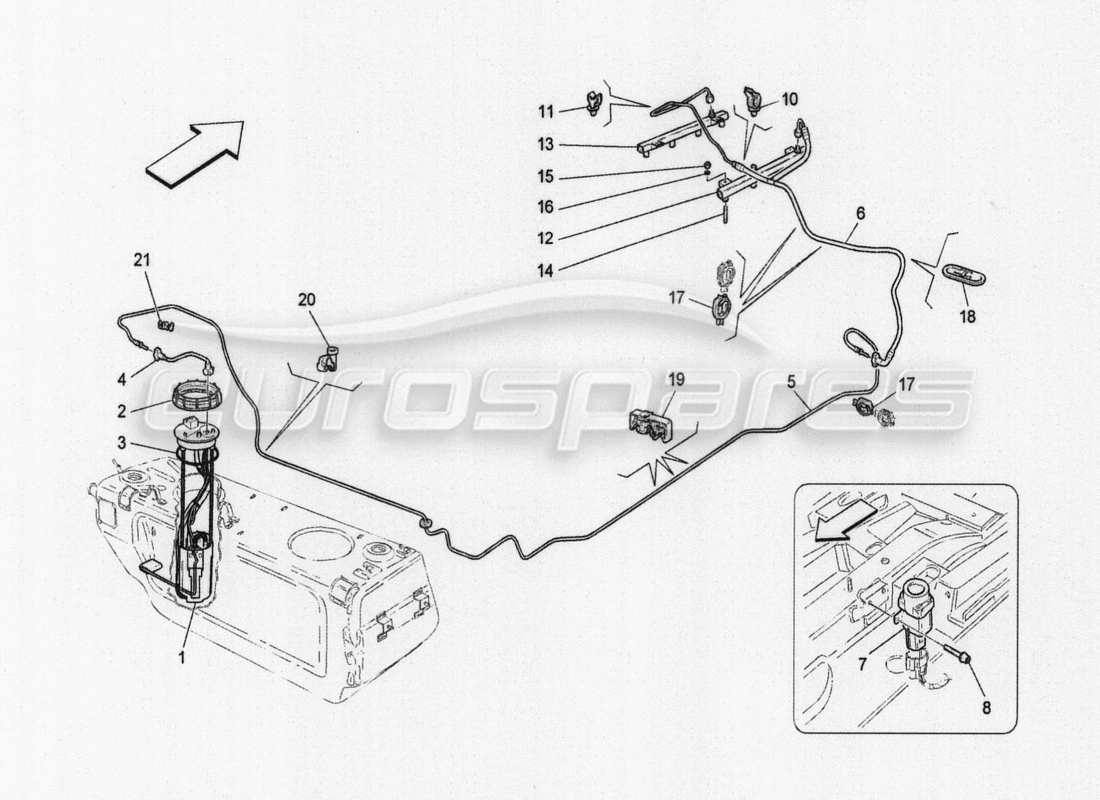 maserati granturismo special edition diagrama de piezas de bombas de combustible y líneas de conexión