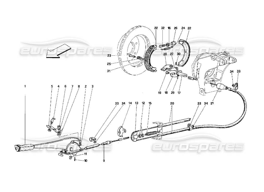 ferrari 348 (2.7 motronic) diagrama de piezas del control del freno de mano