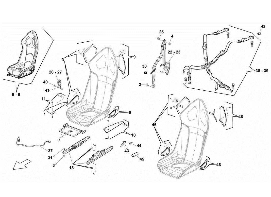 lamborghini gallardo lp570-4s perform asientos y cinturones de seguridad - diagrama de piezas deportivas