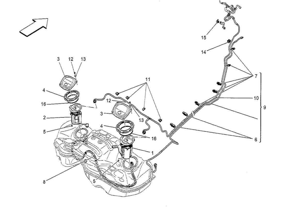 maserati qtp. v8 3.8 530bhp 2014 diagrama de piezas de bombas de combustible y líneas de conexión