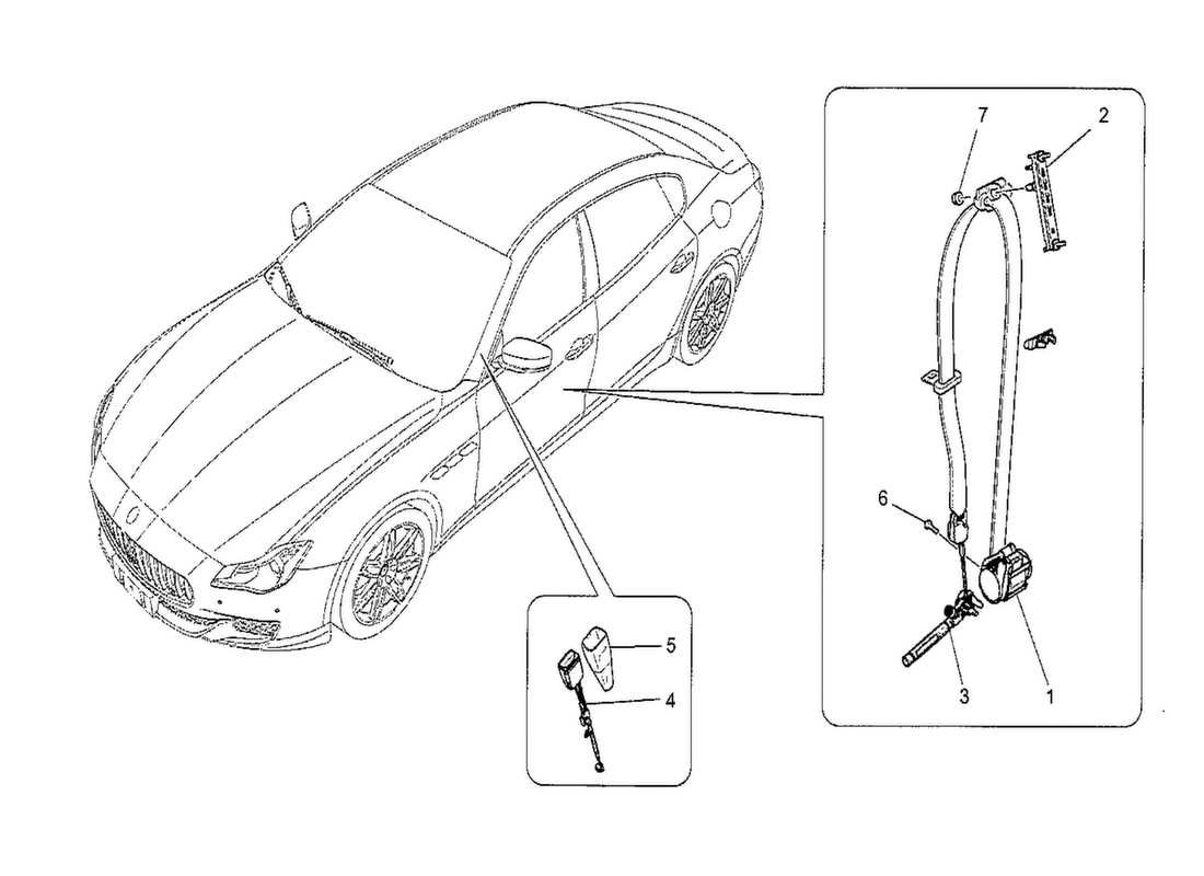 maserati qtp. v8 3.8 530bhp 2014 diagrama de piezas de los cinturones de seguridad delanteros