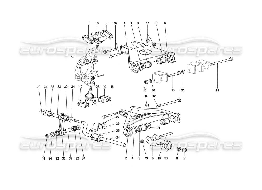 ferrari 328 (1985) suspensión delantera - diagrama de piezas de horquillas