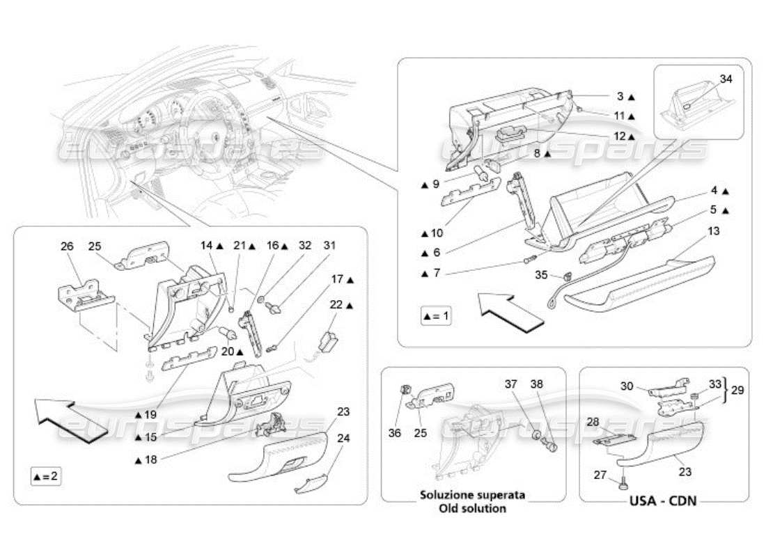 maserati qtp. (2005) 4.2 diagrama de piezas de las guanteras