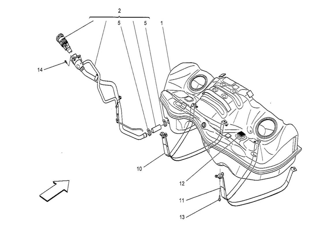 maserati qtp. v8 3.8 530bhp 2014 diagrama de piezas del tanque de combustible