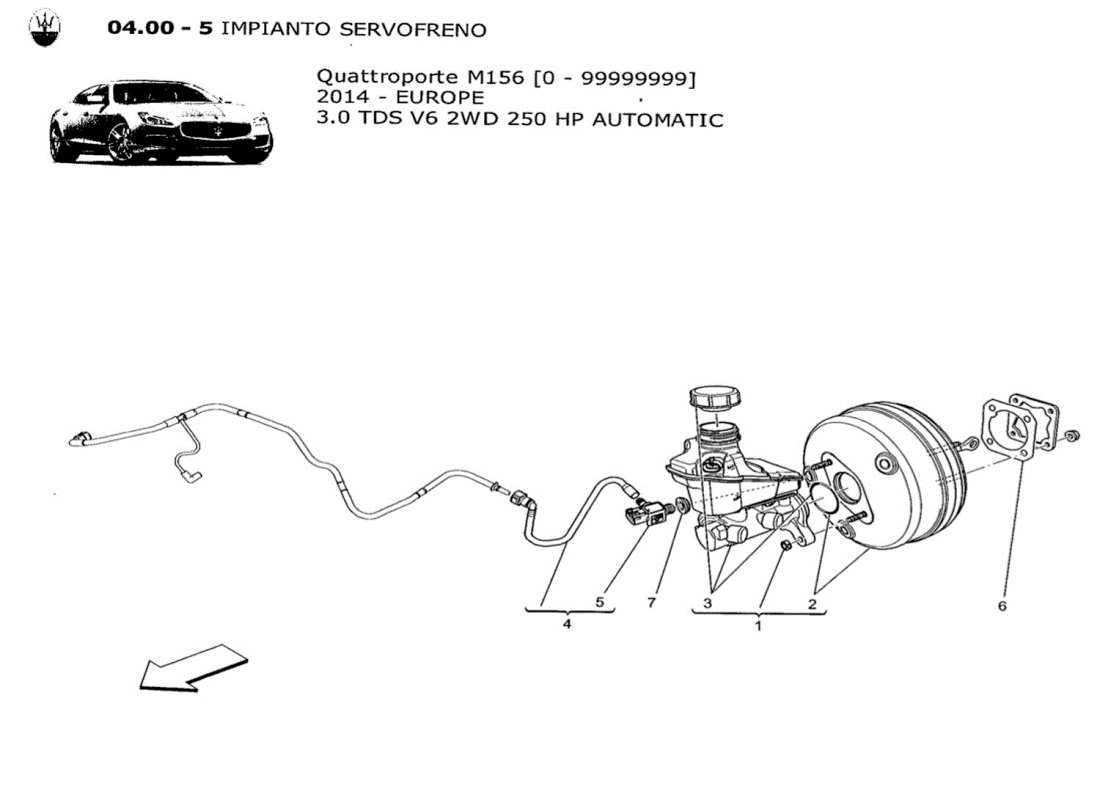 maserati qtp. v6 3.0 tds 250bhp 2014 diagrama de piezas del servosistema de freno