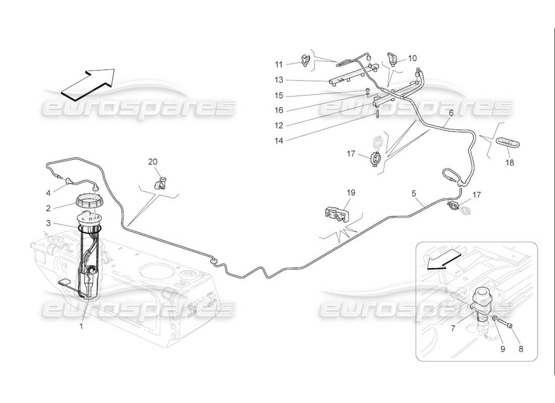 maserati qtp. (2008) 4.2 auto bombas de combustible y líneas de conexión diagrama de piezas