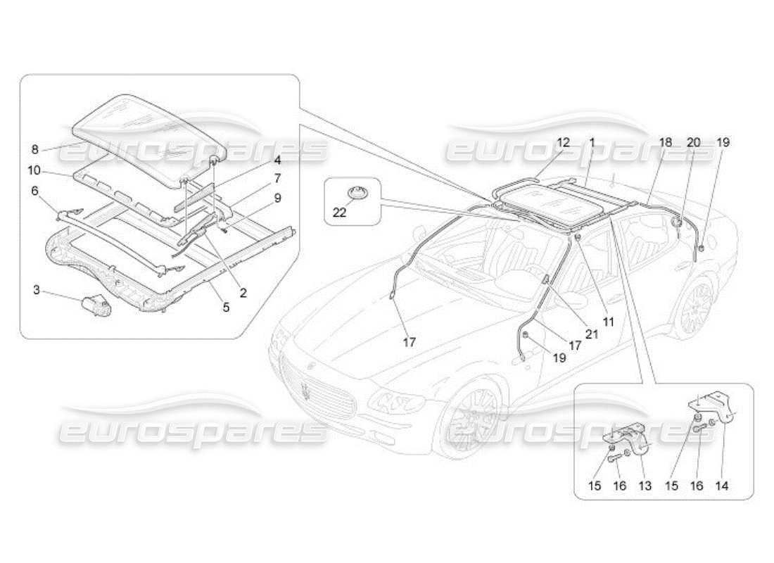 maserati qtp. (2005) 4.2 diagrama de piezas del techo corredizo