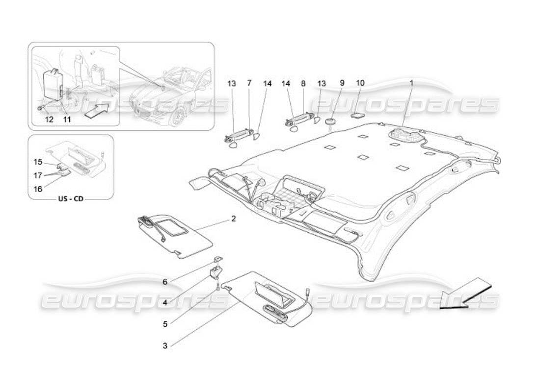 maserati qtp. (2005) 4.2 diagrama de piezas de techo y parasoles