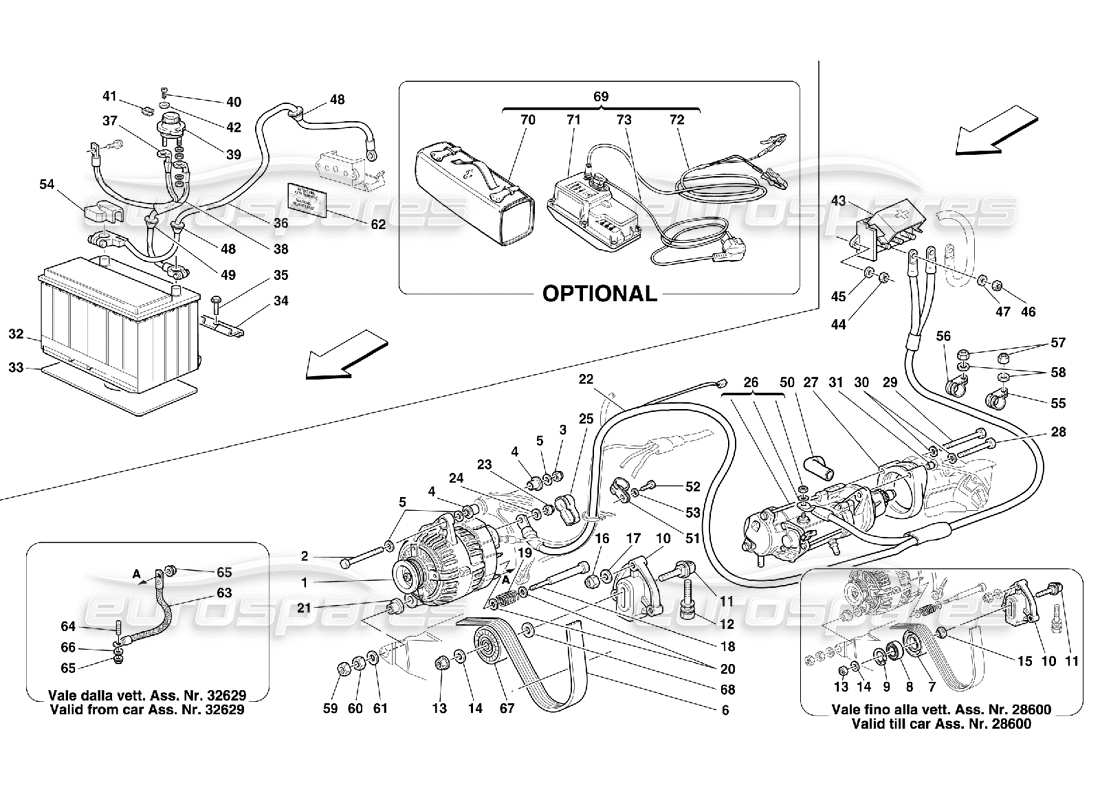 ferrari 355 (5.2 motronic) generador de corriente - motor de arranque - diagrama de piezas de la batería