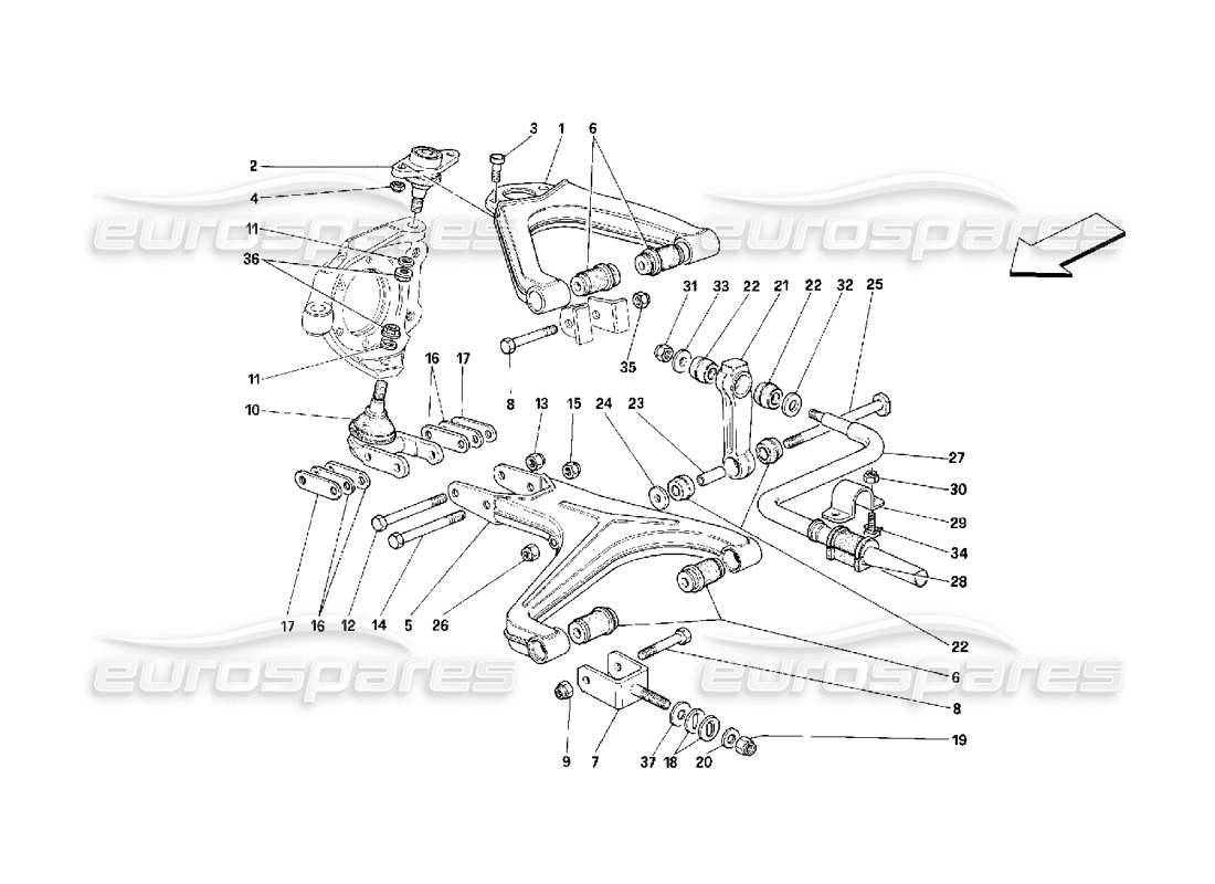 ferrari 348 (2.7 motronic) suspensión delantera - horquillas diagrama de piezas