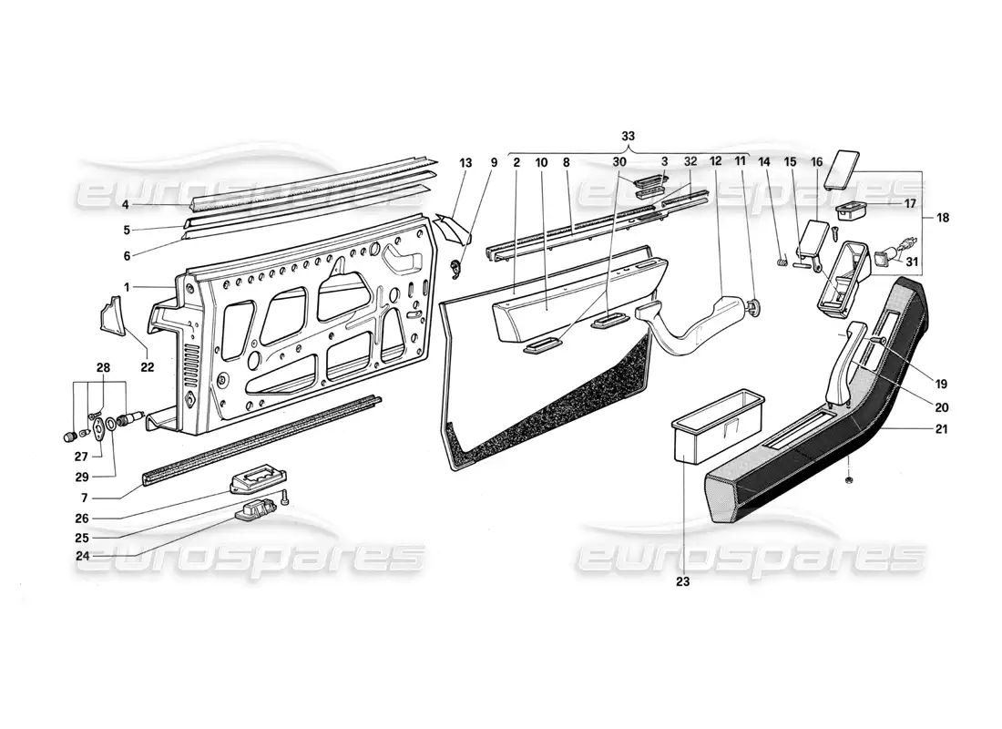 ferrari testarossa (1987) diagrama de piezas de la puerta