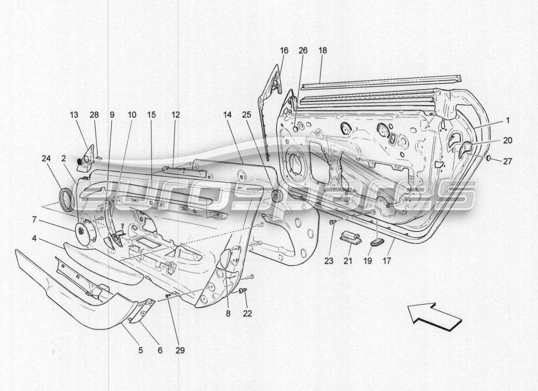 maserati grancabrio mc centenario diagrama de piezas de revestimientos de puertas de entrada