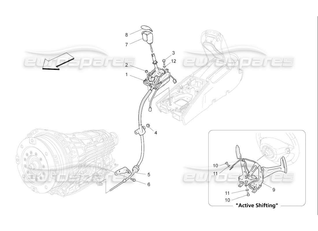 maserati qtp. (2009) 4.7 auto controles del conductor para el diagrama de piezas de la caja de cambios automática