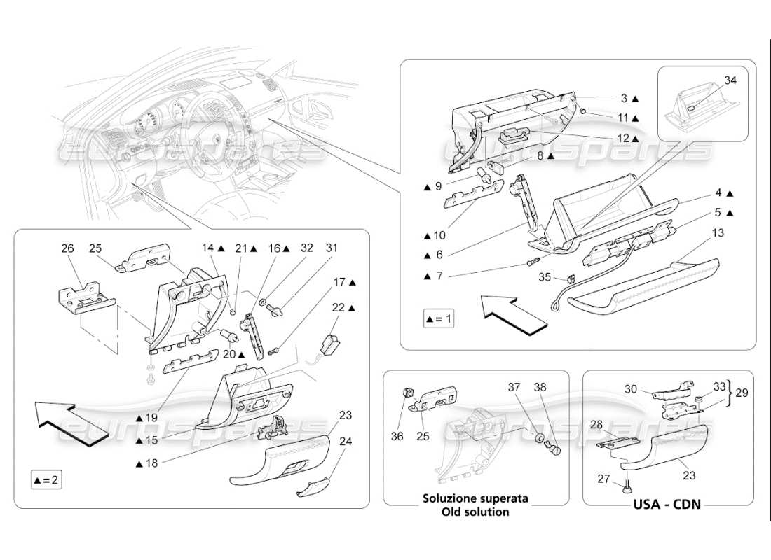 maserati qtp. (2009) 4.7 auto diagrama de piezas de las guanteras