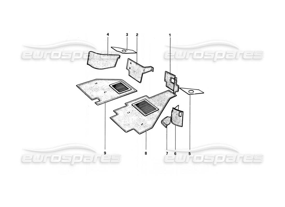 ferrari 308 gtb (1980) diagrama de piezas de alfombras (variantes para rhd - versiones aus)