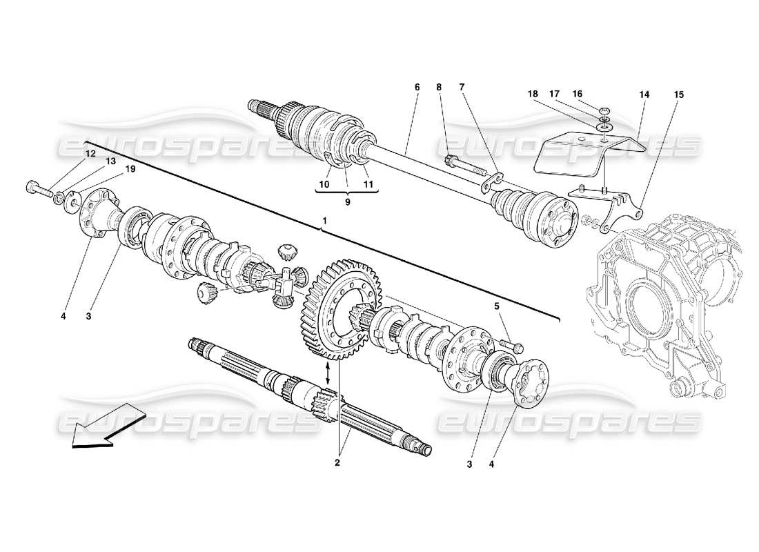 ferrari 355 (5.2 motronic) diferencial y semiejes diagrama de piezas
