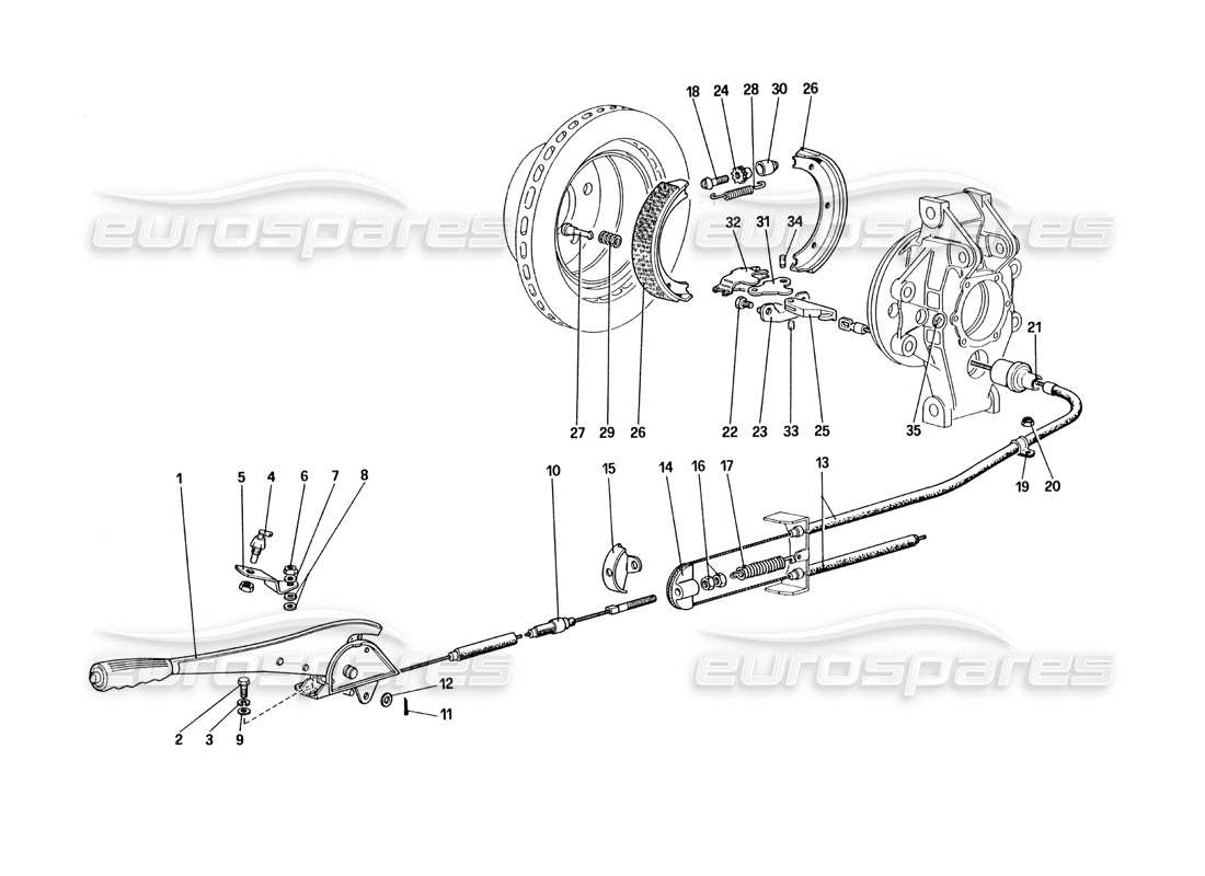 ferrari 328 (1985) control de freno manual diagrama de piezas