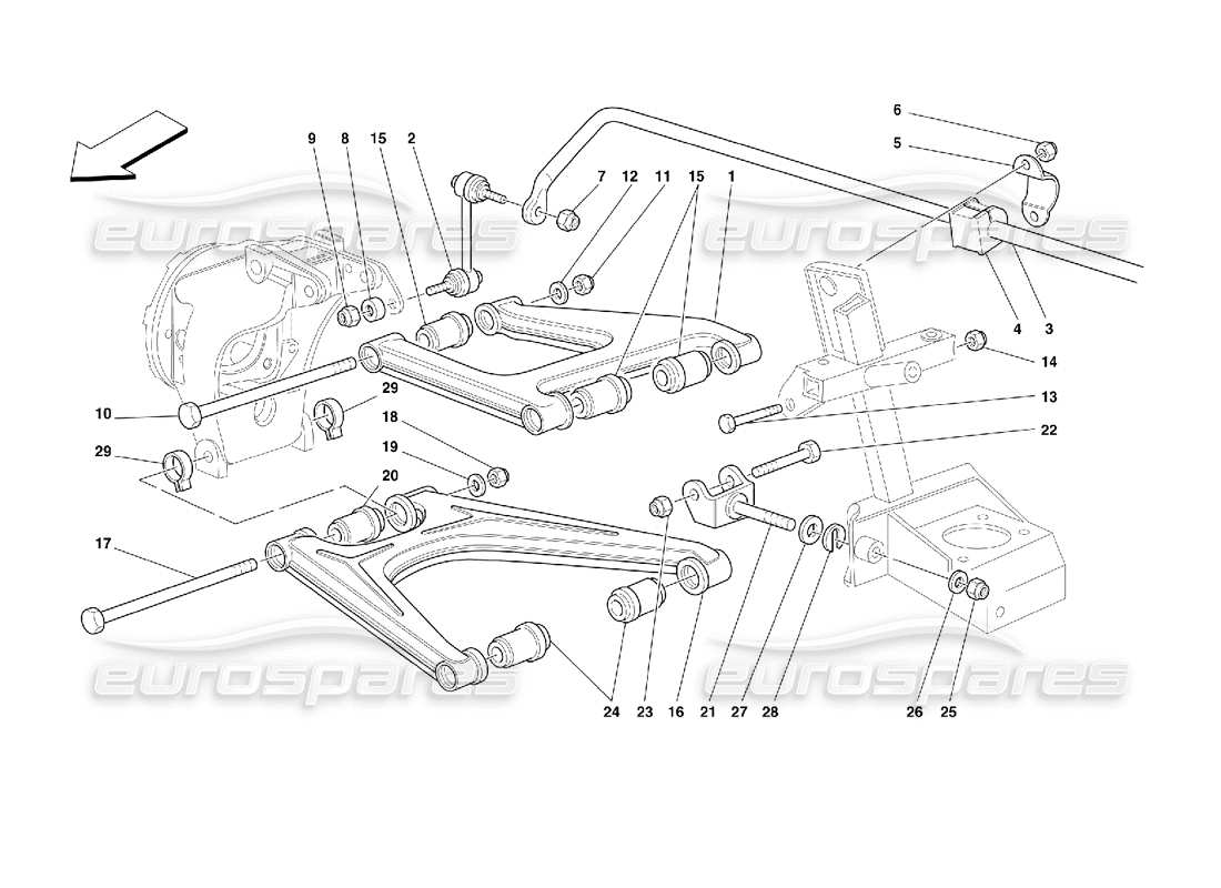 ferrari 355 (2.7 motronic) suspensión trasera: horquillas diagrama de piezas