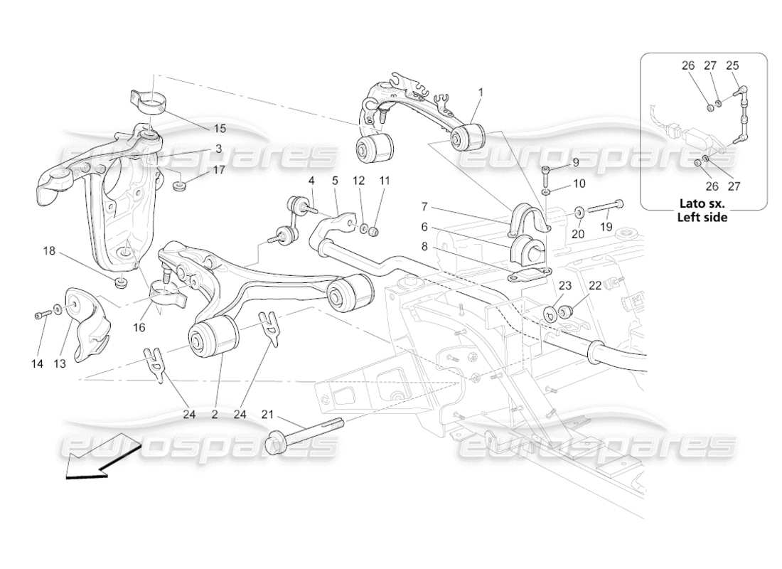 maserati grancabrio (2010) 4.7 suspensión delantera diagrama de piezas