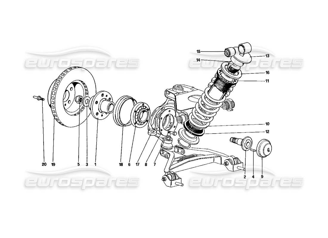 ferrari 328 (1985) suspensión delantera - amortiguador y disco de freno diagrama de piezas