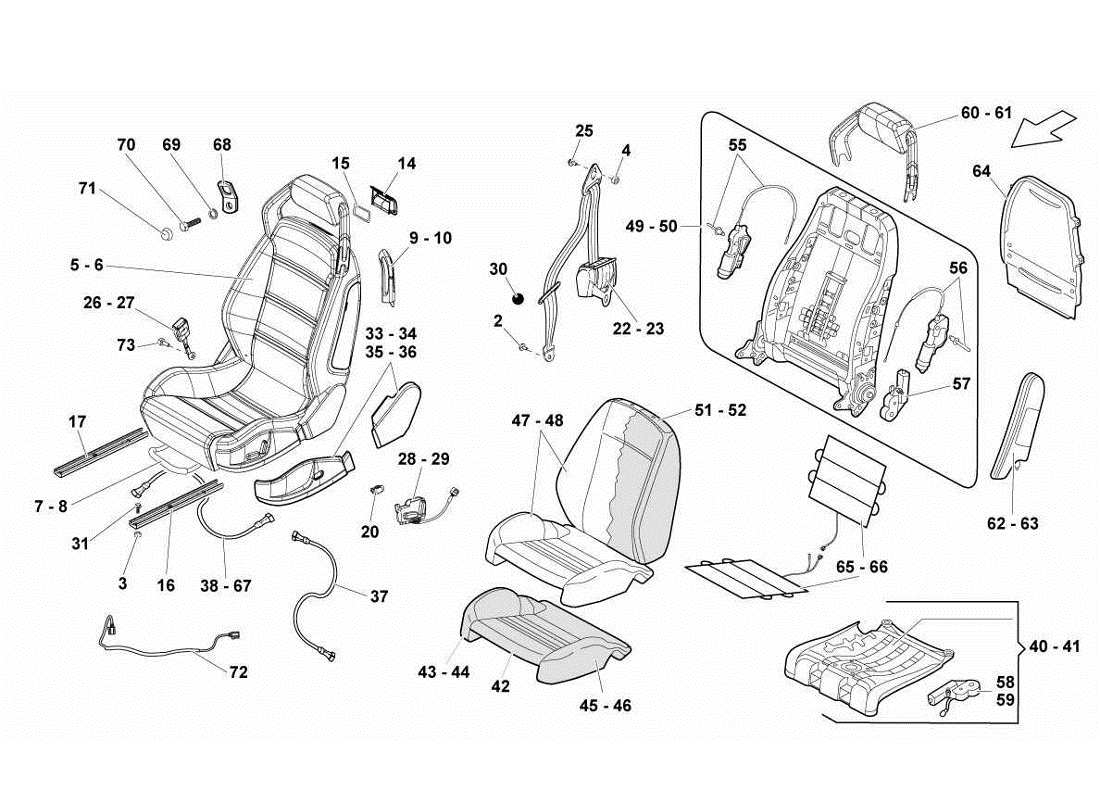 lamborghini gallardo lp560-4s update diagrama de piezas de asientos y cinturones de seguridad