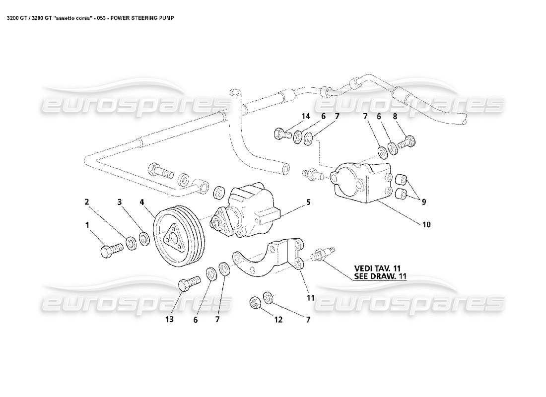 maserati 3200 gt/gta/assetto corsa diagrama de piezas de la bomba de dirección asistida