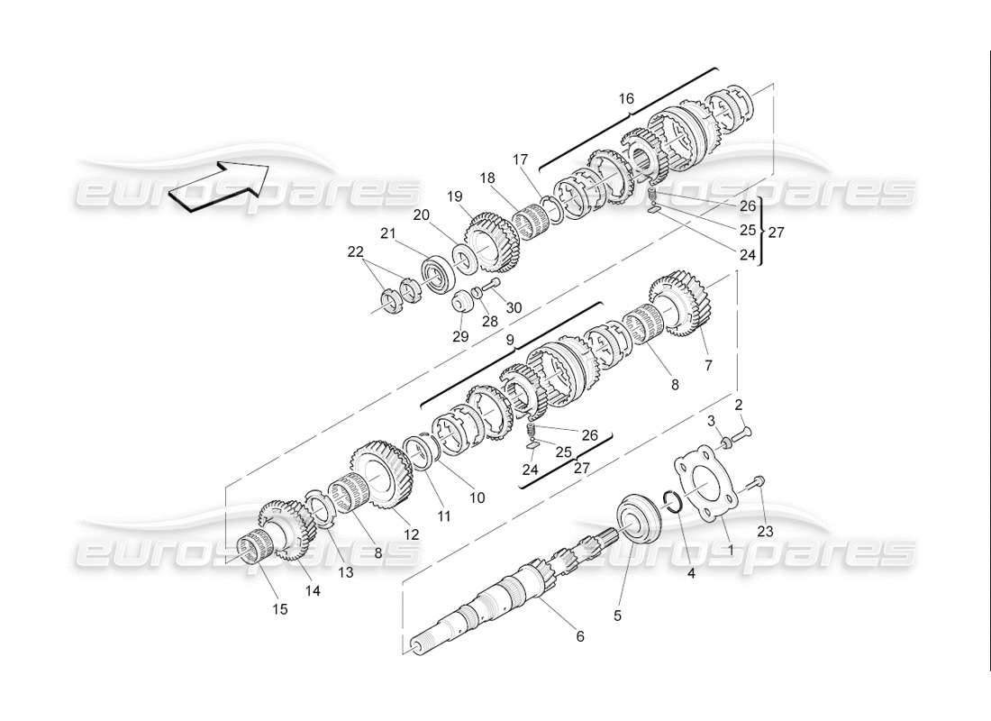 maserati qtp. (2006) 4.2 f1 diagrama de piezas de engranajes del eje principal