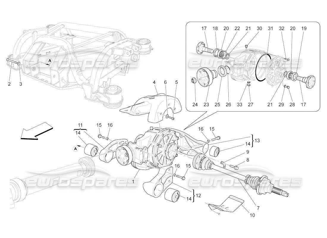 maserati qtp. (2010) 4.2 auto diagrama de piezas del diferencial y del eje trasero