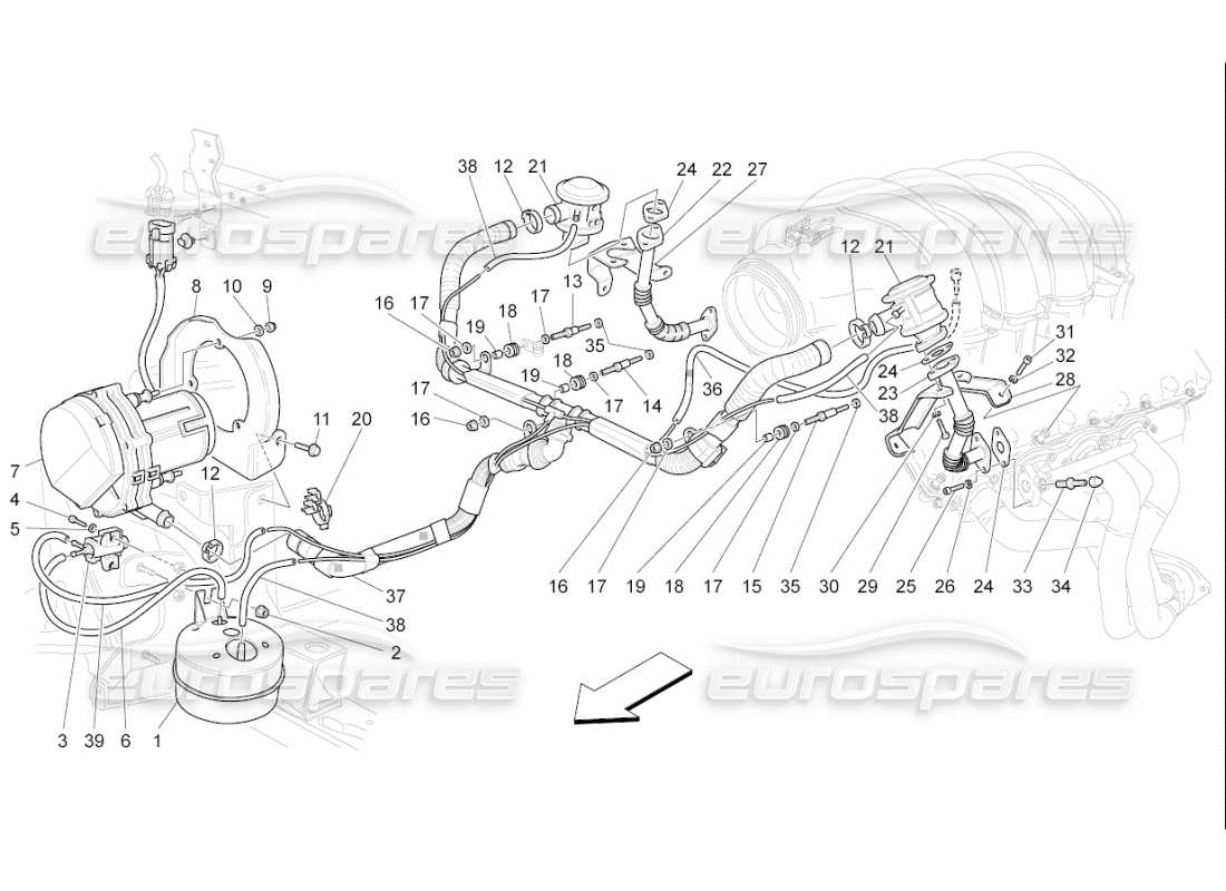 maserati qtp. (2007) 4.2 f1 sistema de aire adicional diagrama de piezas