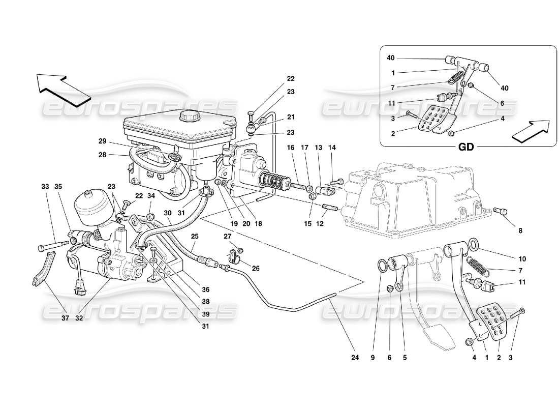 ferrari 355 (5.2 motronic) diagrama de piezas del sistema hidráulico de frenos