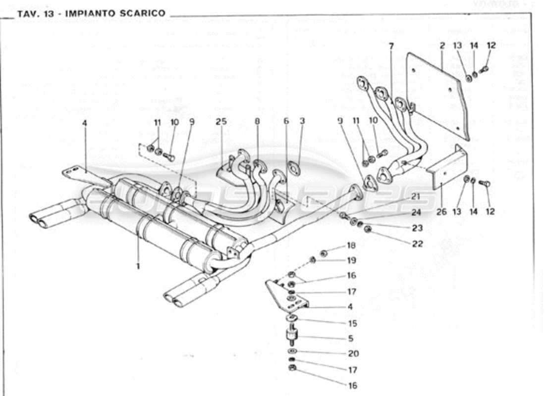 ferrari 246 gt series 1 diagrama de piezas del conjunto de tubos de escape