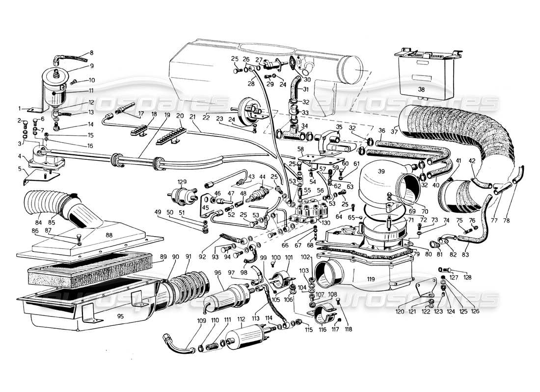lamborghini countach 5000 qvi (1989) diagrama de piezas del sistema de inyección