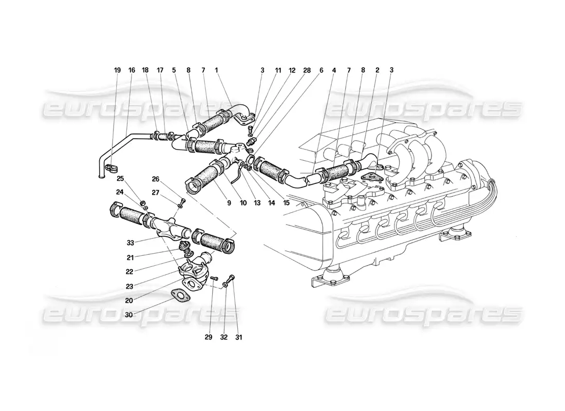 ferrari testarossa (1987) diagrama de piezas de refrigeración del motor