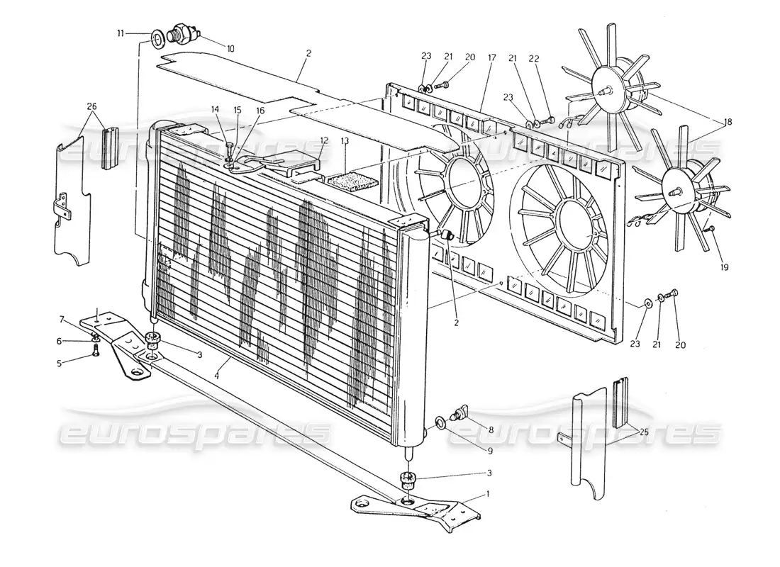 maserati karif 2.8 bronceadores de radiador y refrigeración diagrama de piezas