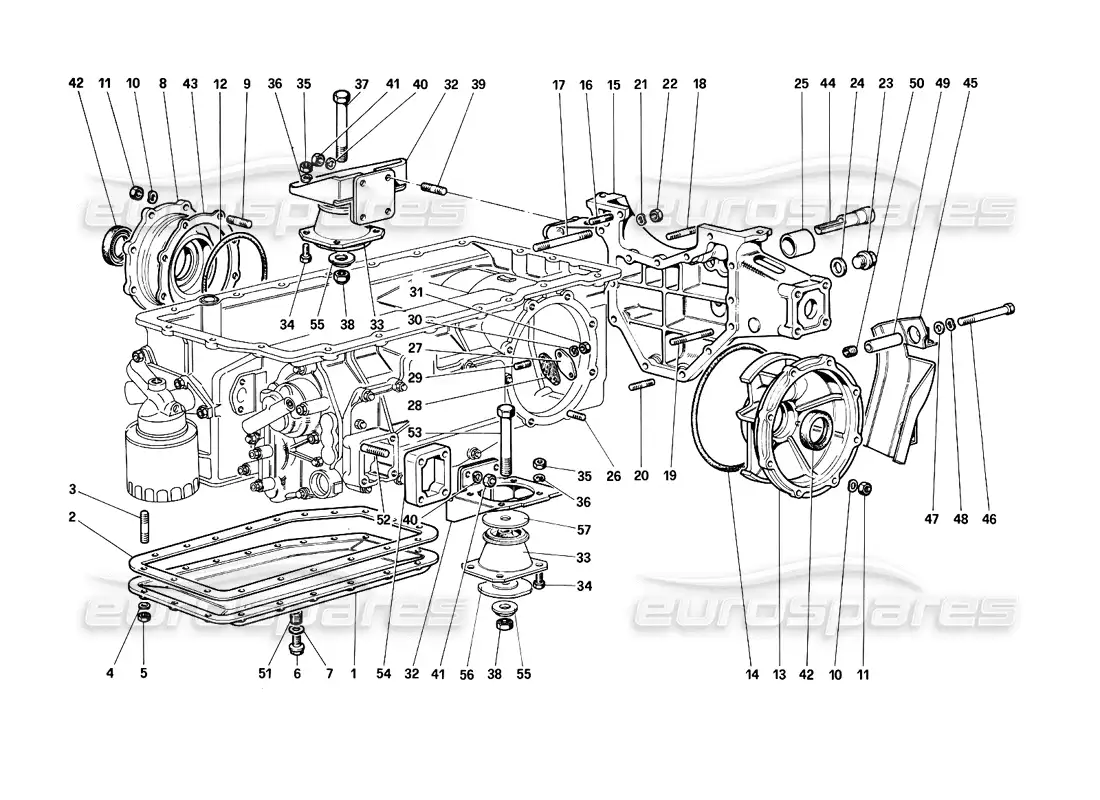 ferrari testarossa (1990) caja de cambios - montaje y cubiertas diagrama de piezas