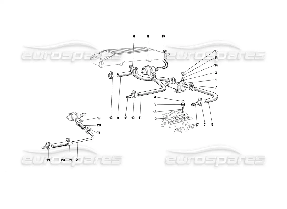 ferrari testarossa (1990) sistema de inyección de combustible: válvulas y líneas diagrama de piezas