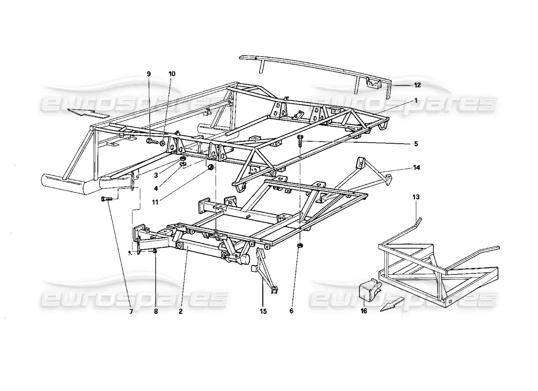 ferrari testarossa (1987) diagrama de piezas del marco trasero