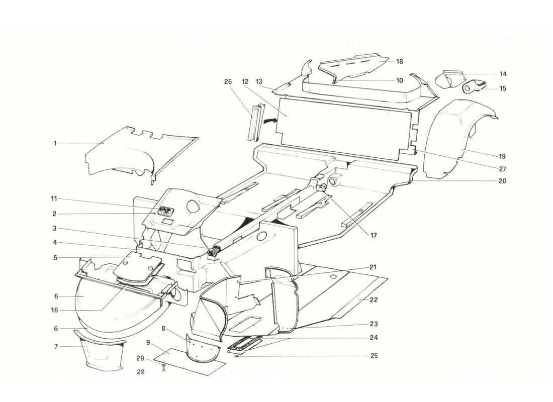 ferrari 208 gtb gts carrocería - diagrama de piezas de elementos interiores
