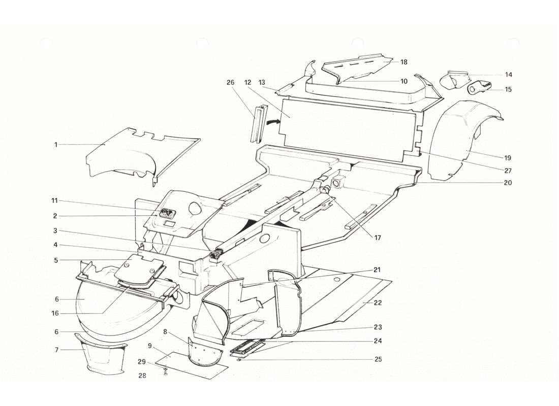 ferrari 208 gtb gts carrocería - elementos internos diagrama de piezas