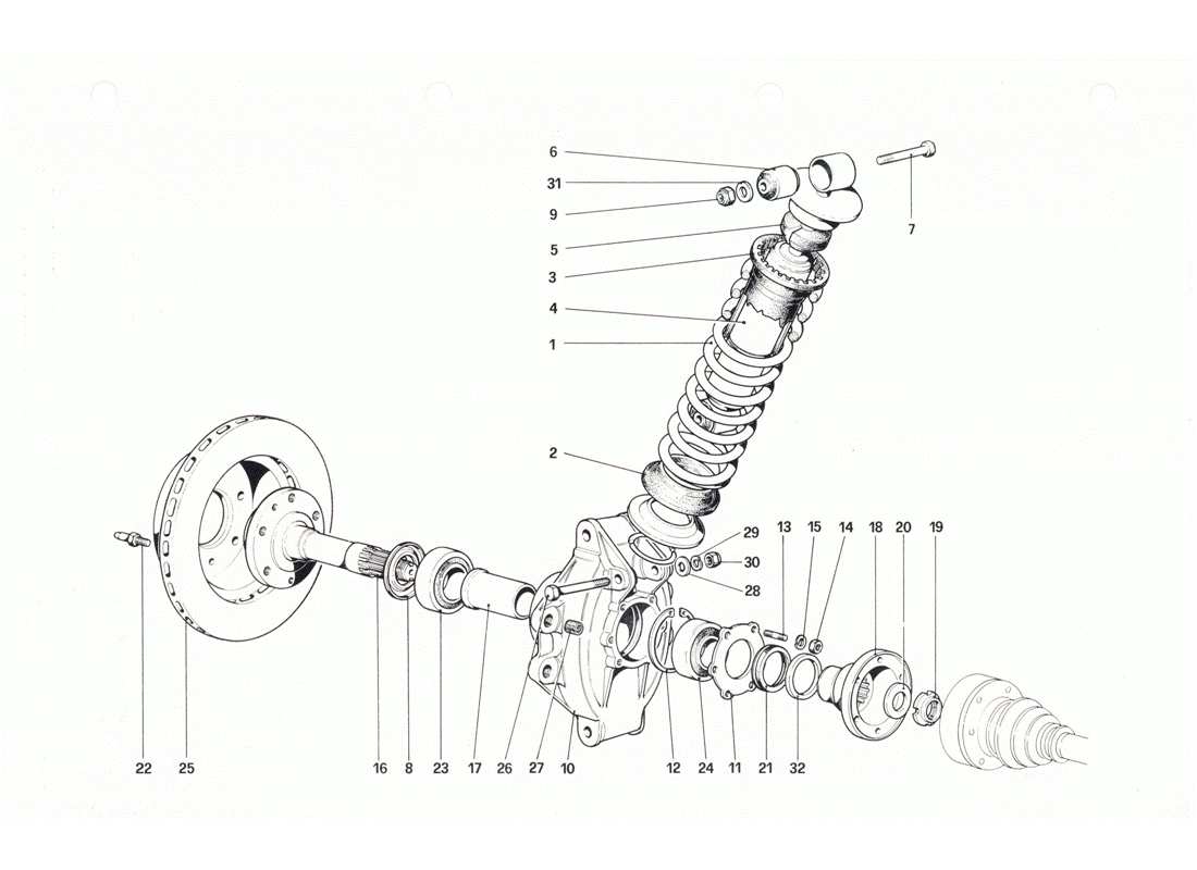 ferrari 208 gtb gts suspensión trasera: amortiguador y disco de freno diagrama de piezas