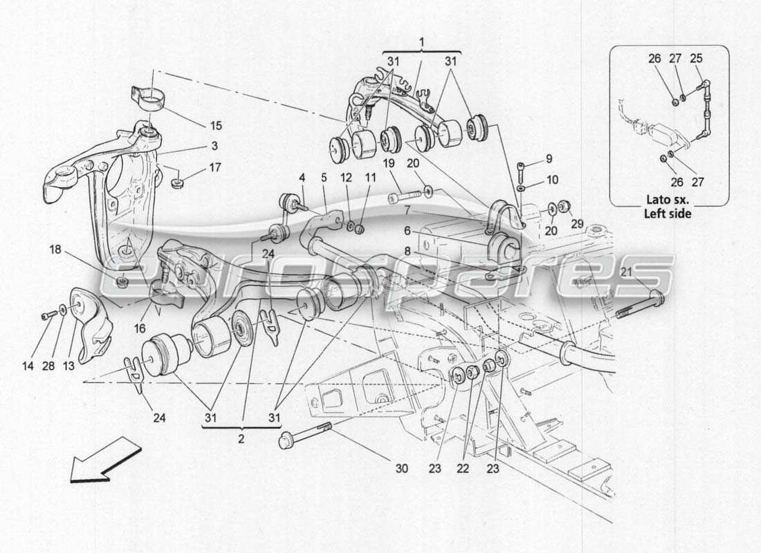 maserati grancabrio mc centenario suspensión delantera diagrama de piezas
