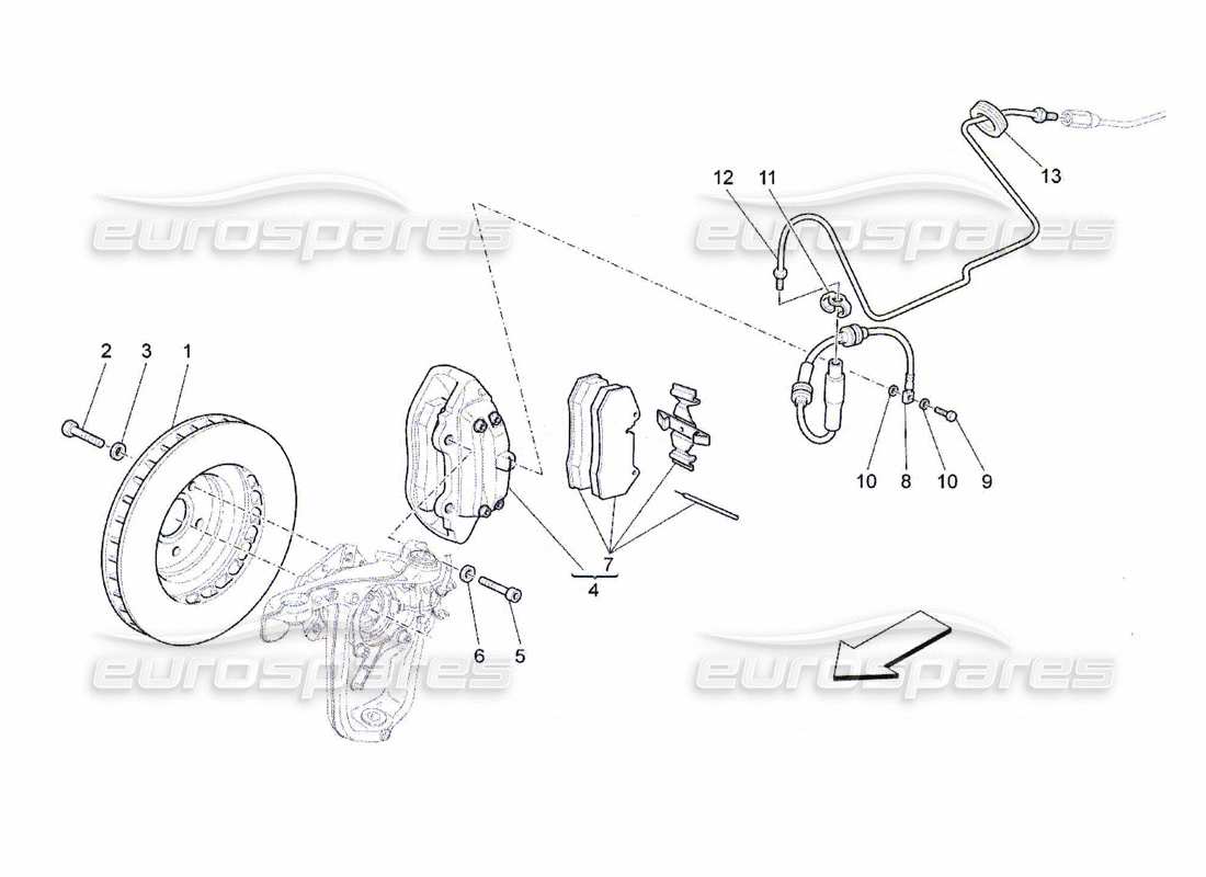 maserati qtp. (2010) 4.7 diagrama de piezas de los dispositivos de frenado en las ruedas delanteras