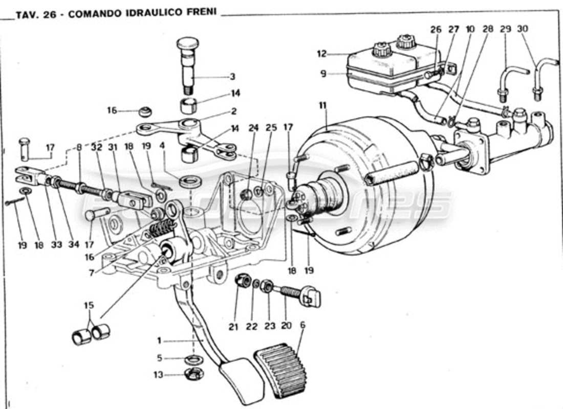 ferrari 246 gt series 1 sistema hidráulico de frenos diagrama de piezas