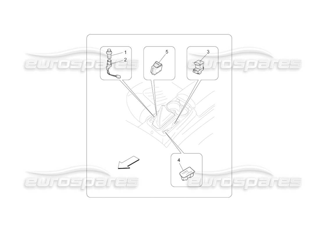 maserati grancabrio (2011) 4.7 dispositivos de consola central diagrama de piezas