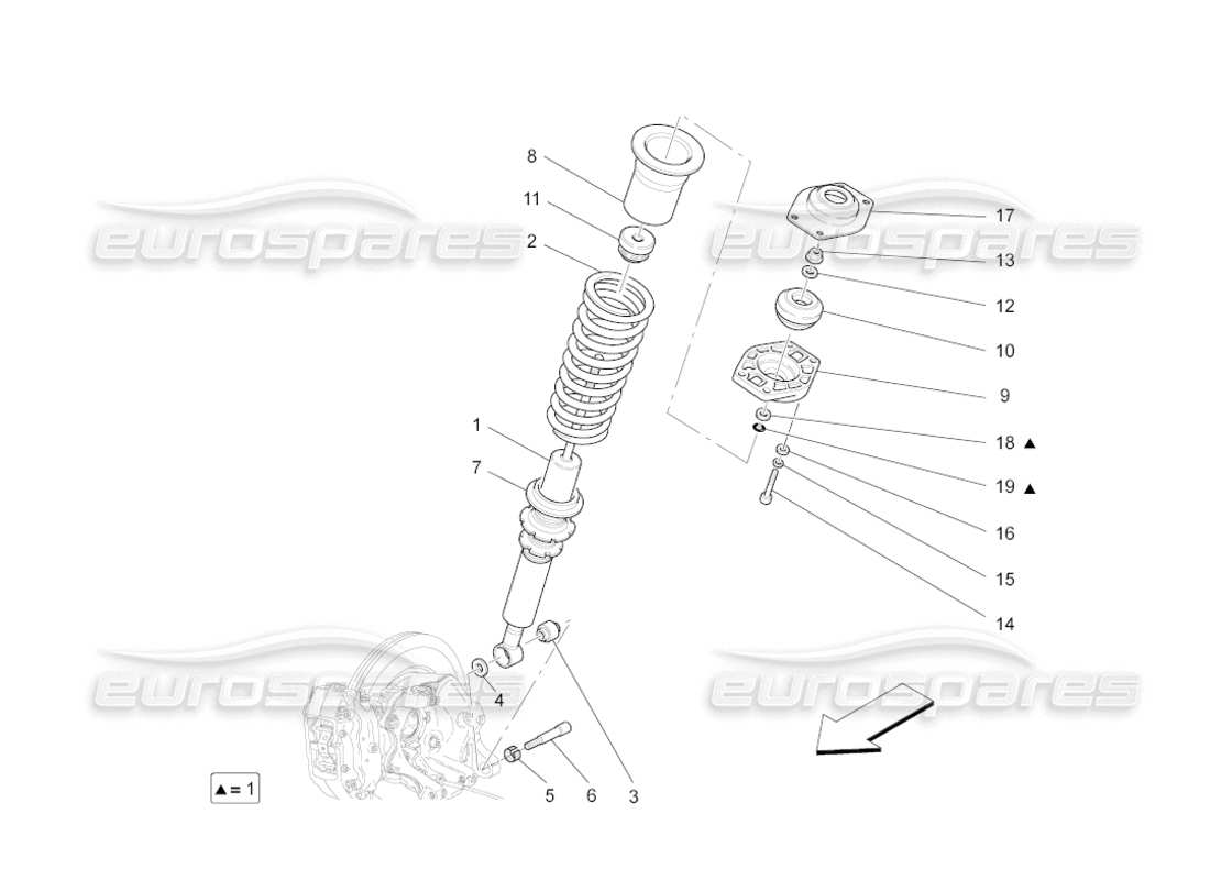 maserati grancabrio (2011) 4.7 diagrama de piezas de los dispositivos del amortiguador trasero