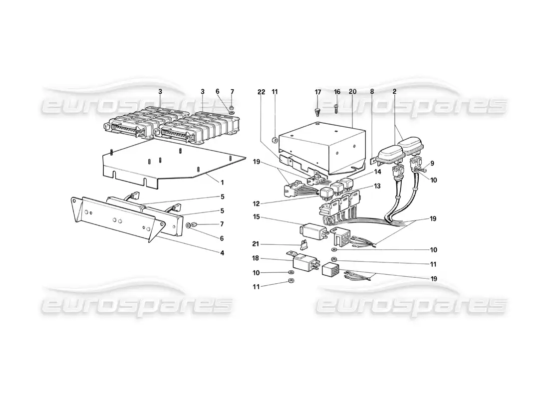 ferrari testarossa (1990) controles eléctricos para ke - jetronic y escape diagrama de piezas