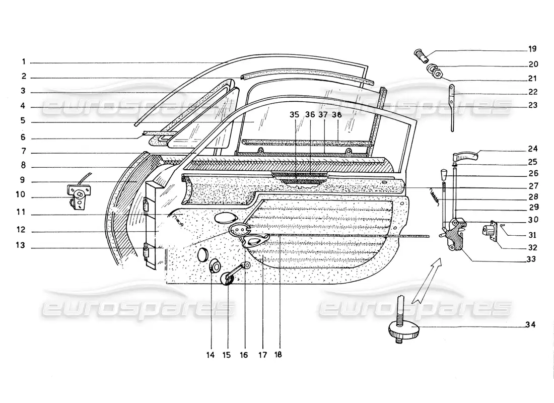 ferrari 206 gt dino (coachwork) puertas, molduras y acabados diagrama de piezas