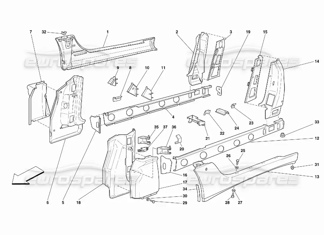 ferrari 456 gt/gta estructuras y componentes centrales diagrama de piezas