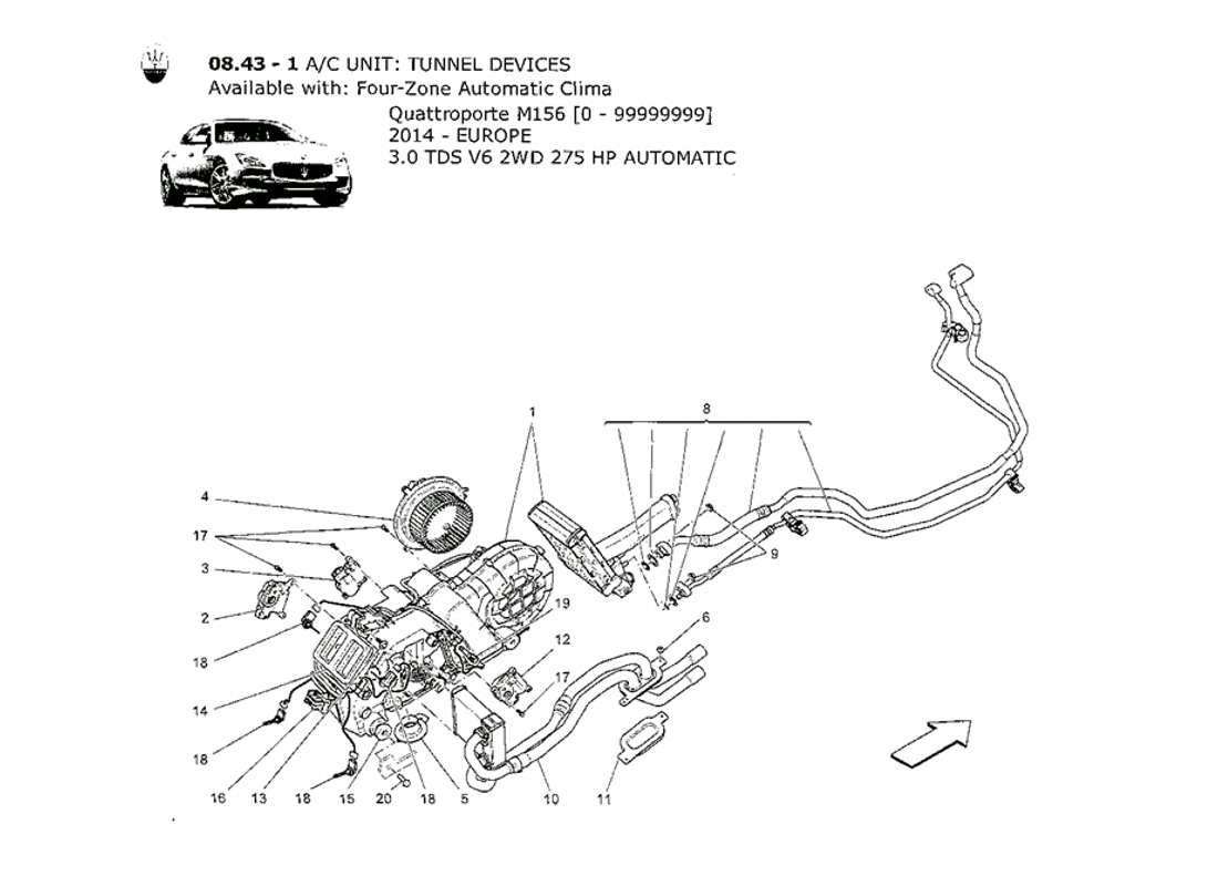 maserati qtp. v6 3.0 tds 275bhp 2014 a c unit: tunnel devices part diagram