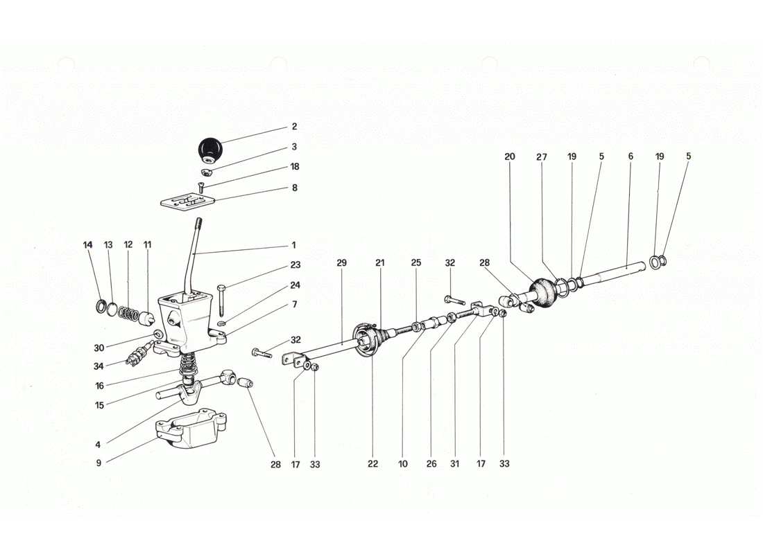 ferrari 208 gtb gts diagrama de piezas de los controles exteriores de la caja de cambios
